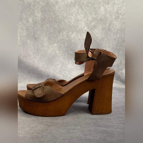 Musse & cloud wooden/leather platform heels Women's size 10 Made in Spain - Picture 3 of 12